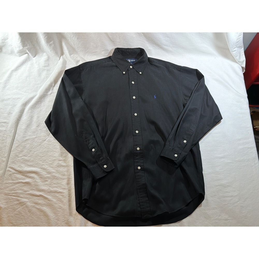 Ralph Lauren Blake Mens Black Silk Cotton Herringbone Button Down Shirt Size M